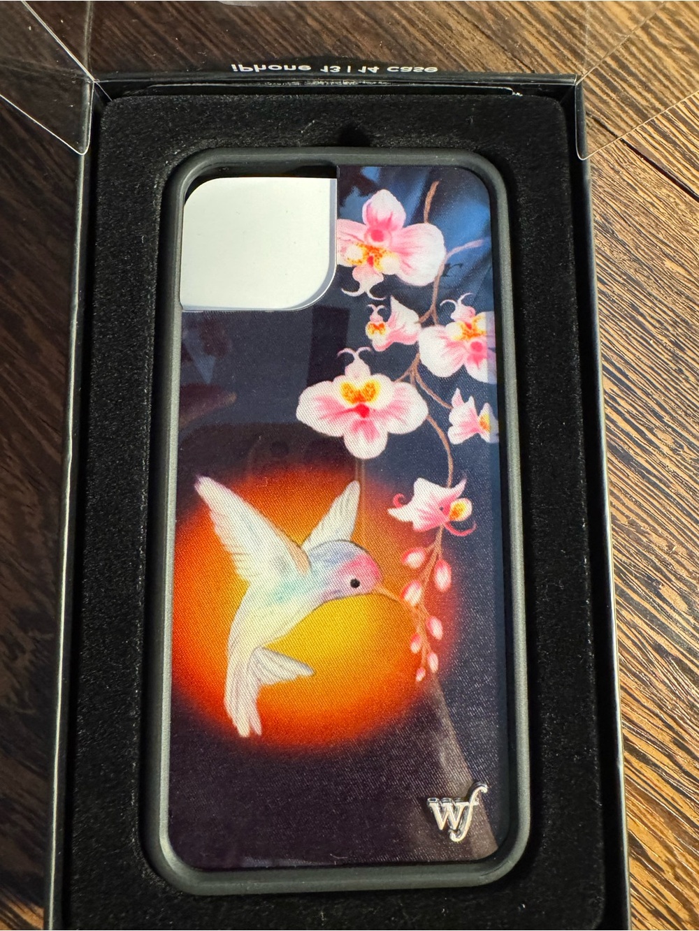 Wildflowers Hummingbird Phone Case with Pink Flowers and Orange Sun